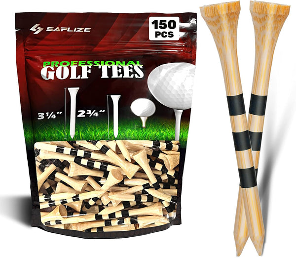 SAPLIZE Bamboo Golf Tees Pack of 100 or 150 - Four Size Options, Stable and Reliable Natural Color Golf Tees