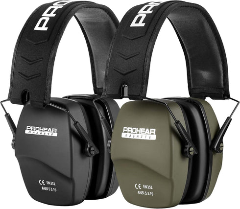 PROHEAR 016 Shooting Ear Protection Earmuffs, 2 Pack, NRR 26dB for Gun Range and Hunting - Black and Green