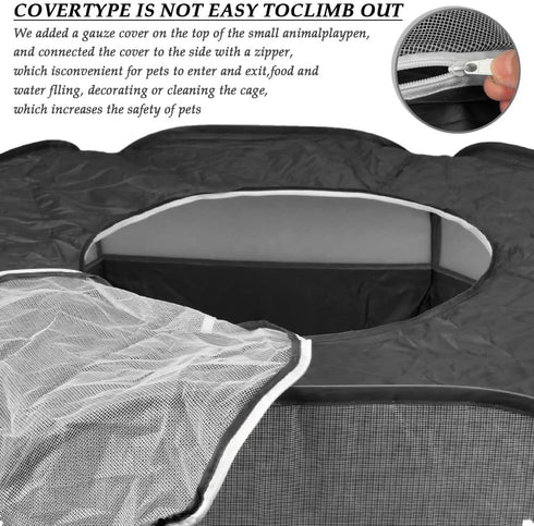 FOCCTS Puppy/Kitten/Rabbit/Hamster/Chinchillas/Guinea Small Animal Plaype Black, Breathable Pet Playpen Cage Tent