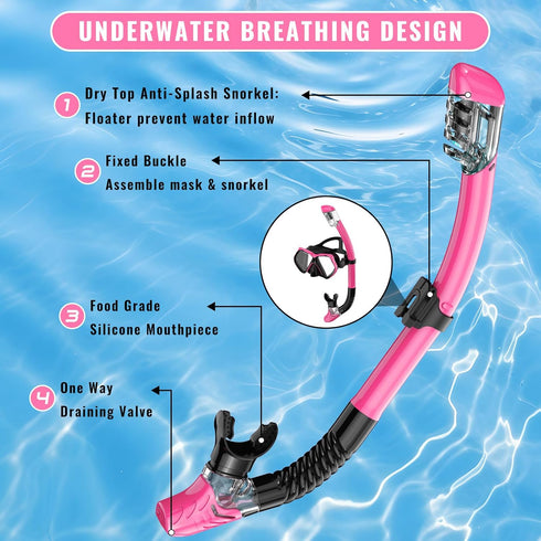 ForShine Set Swimming Packages Snorkeling Gear for Adults, Snorkel Scuba Diving mask Dry-Top, Adult Goggles w/Nose