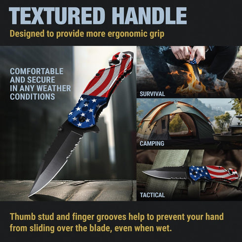 GOOD WORKER Pocket Knife with American Flag, Small Legal EDC Knives, Patriotic Gifts, US Flag Tactical Folding Knives