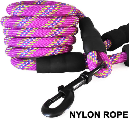 MayPaw Heavy Duty Rope Dog Leash, 3/4/5/6/7/8/10/12/15 FT Nylon Leash with Soft Padded Handle for Dogs