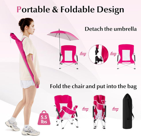 330lbs Backpack Goplus Beach Chair with Umbrella, Folding Chairs for Adults with Adjustable Parasol, Comfy Armrest