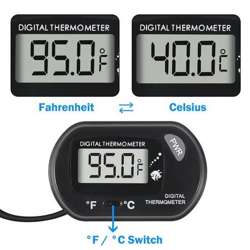 Shutao 5Pcs Digital Aquarium Thermometer with Water-Resistant Sensor Probe and Suction Cup - Fahrenheit/Celsius (/) LCD