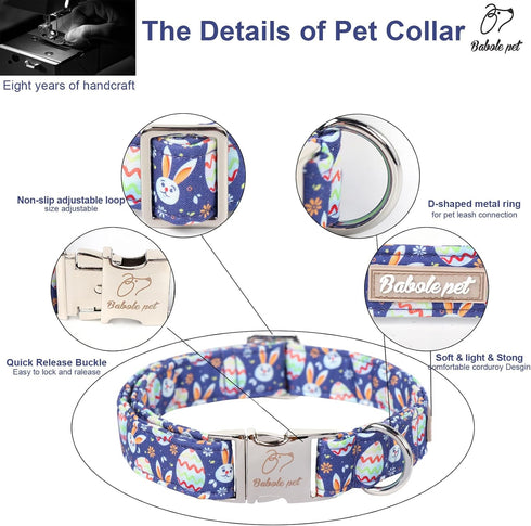 Easter Dog Collar with Egg Rabbit Design, Adjustable for Medium Dogs, Safety Metal Buckle for Small Large Boys & Girls