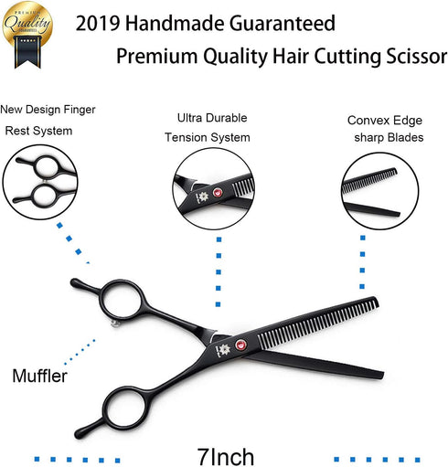 Dream Reach 7.0 Inch Professional Pet Cat Dog Grooming Shears Scissor Kit, Straight, Curved, Thinning