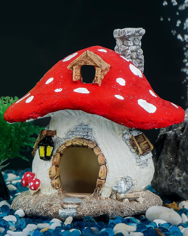 Uniclife Aquarium Mushroom House, Resin Fish Tank Decoration for Shrimp, Betta, Goldfish, and Reptiles Hideout Decor