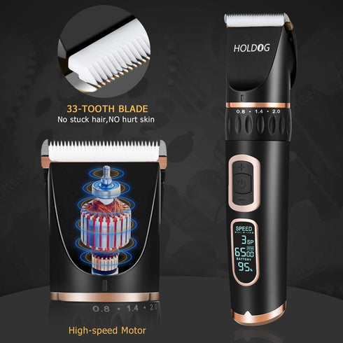 Dog Clippers Professional Heavy Duty Grooming Clipper, 3-Speed Low Noise Rechargeable Cordless Tools for Thick Coats