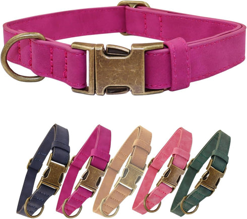 THAIN Soft Leather Dog Collar, Heavy Duty Metal Buckle Padded Adjustable Collar for Medium Large Dogs Breeds (L, Hot