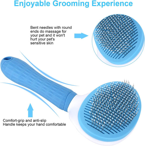 Depets Self Cleaning Slicker Brush, Dog Cat Bunny Pet Grooming Shedding Brush for Long or Short Hair
