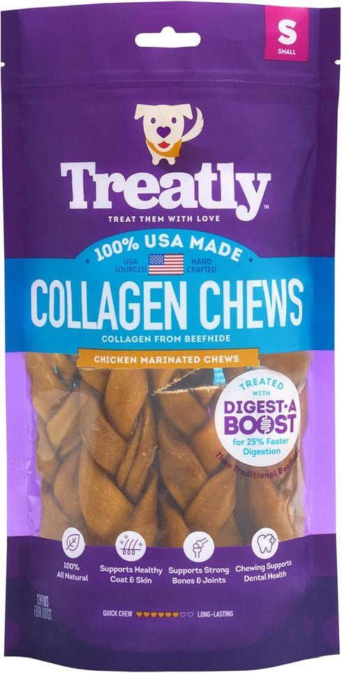 USA Collagen Braids Assorted Dog Chew Treats - Chicken Marinade Flavor, 10oz/1 Pack