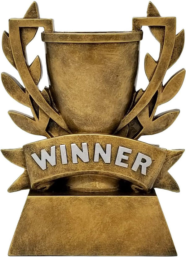 Winner Cup Trophy, 6 Inch Tall, Champion Golden Laurel Wreath Award, Engraved Plate on Request