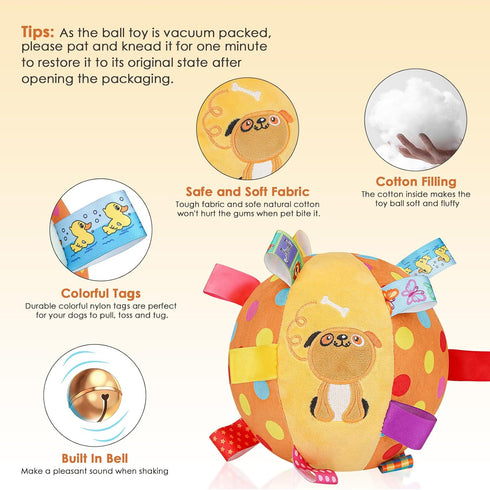 Dog Squeaky Plush Ball Toy with Straps, 6 Inches, Interactive Fetch Ball for All Dogs