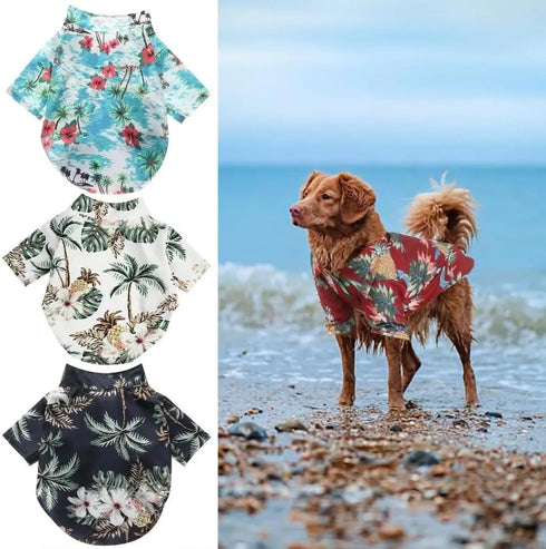 1 Pcs Hawaiian Pet Dog Polo T-Shirt, Coconut Tree Print Summer Shirt for Pets (4XL, Royal Blue)