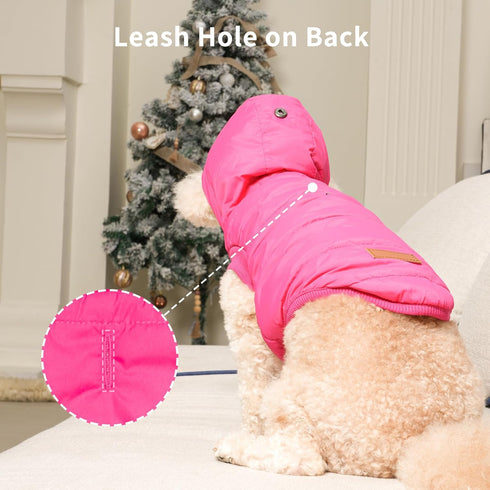 Extra Warm Fleece Lining Dog Hoodie Jacket for Large Dogs, Pink, Winter, XL, Pet Coats with Hooded