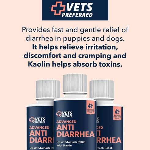 Vets Preferred Anti Diarrhea Liquid for Dogs, 8 oz. with Kaolin - Relief for Diarrhea & Gas