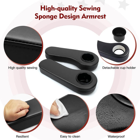 NOKINS Golf Cart Armrest with Cup Holder for EZGO/Club Car/Yamaha, Stainless Steel Support Frame, Black