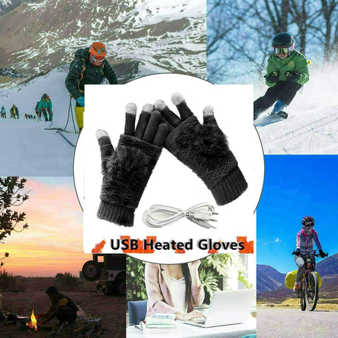 Women's & Men's USB Heated Gloves, Winter Hands Warm Laptop Gloves, Full & Half Heated Warmer