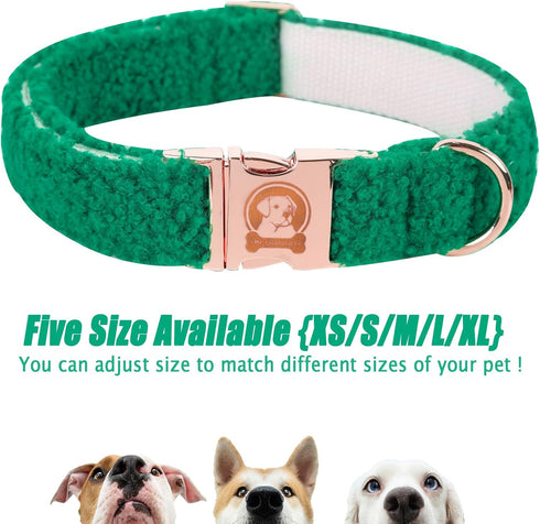 MR. CHUBBYFACE Winter Dog Collar, Adjustable Christmas Pet Collar for Small Medium Large Dogs (Green)