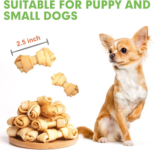 MON2SUN 2.5 Inch 60 Count Dog Rawhide Knot Bones Small Rawhide Bones Mini Chews Chicken Flavour for Puppy and Small