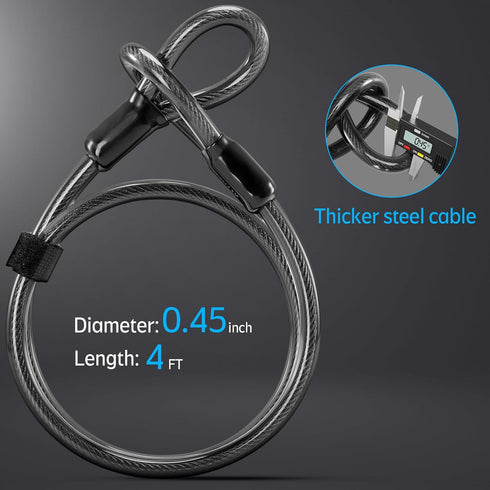 Heavy Duty Bike U Lock, 12 Ton Shear, 20mm Anti-Theft Silicone Covered Lock with 4ft Steel Cable