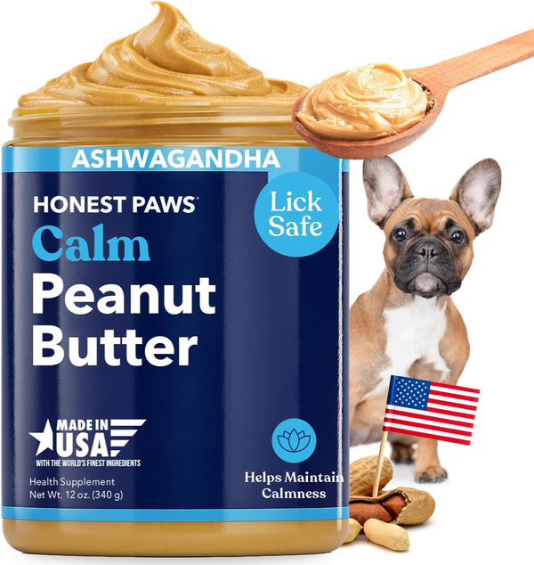 Honest Paws Calming Peanut Butter for Dogs Dog Supplement with Ashwagandha, Valerian