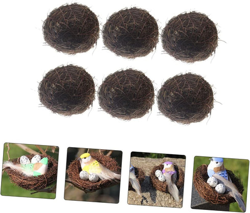 12pcs Country Alipis Style Rattan Bird Nest Decor Lifelike Artificial Nesting for Home Table Garden Decoration