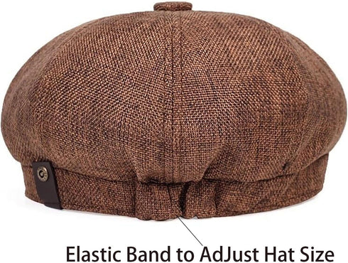 Linen Men's Newsboy Flat Cap, 8 Panel Ivy Cabbie Hat, Breathable Summer Gatsby Irish Fishing Hats