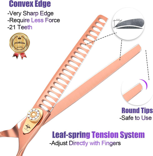 PURPLEBIRD 7 Inch 21-Teeth Chunkers Dog Grooming Scissors, Professional Blunt Tip Trimming Shears for Dogs Cats