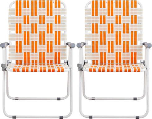 UDeuxff Set 2, 260 LBS Folding Webbed Oversized Lawn Chairs of High Beach Chair for Adults Heavy Duty, Portable Patio