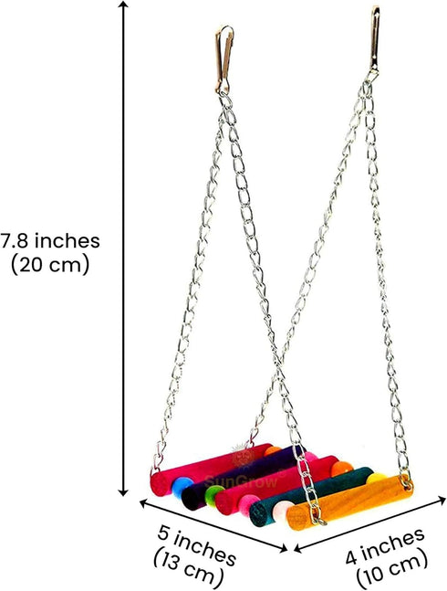 SunGrow Parrot Cage Hammock Swing, Colorful Wooden Swing with Metal Chain, 1 Pack