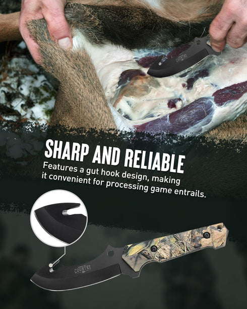 Mossy Oak Fixed Blade Hunting Knife Set - 2 Piece with Full Tang Handle and Sheath