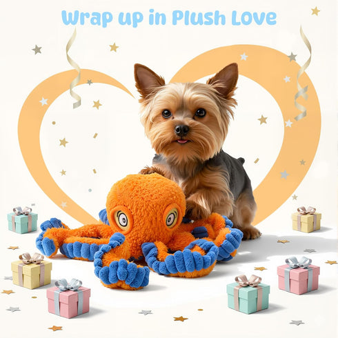 Squeaky Dog Toy for Puppy Teething, Plush Octopus Dog Toy, Puppy Chewing Toy, Soft Stuffed Chew Toys for Small Dogs