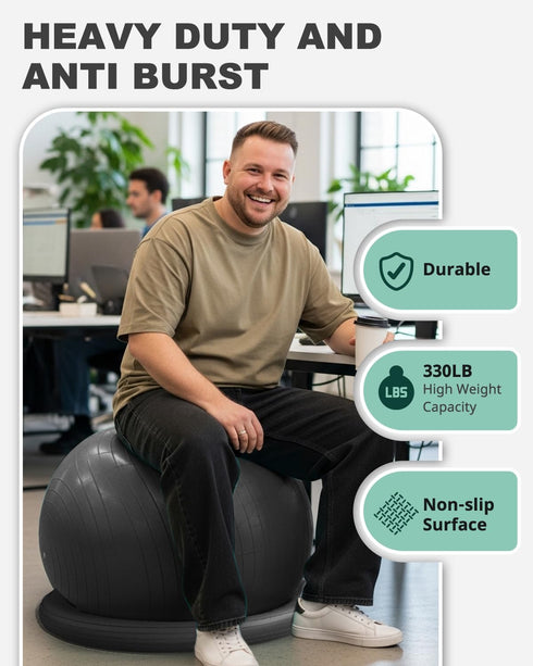Trideer Exercise Ball for Office Desk, Yoga Ball Chair to Relieve Back Pain, Stability & Fitness Ball Seat with Base