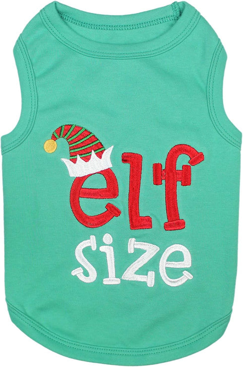 Parisian Pet Embroidered Elf Size Dog Shirt - Lightweight Cotton Christmas Outfit, Sleeveless, Machine Washable