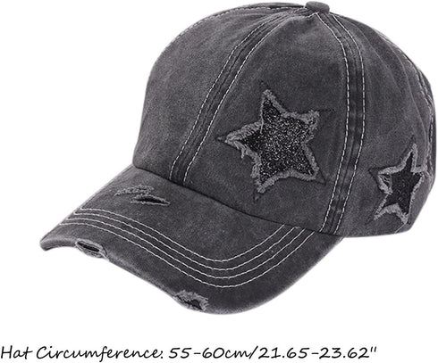 YOLAI Casual Mens and Womens Star Baseball Hat Fashion Broken Holes Outdoor Adult Sunscreen Hat Retro Cap (Sky Blue
