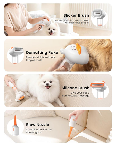 4-in-1 Vacuum Dog Brush for Shedding, Self-Cleaning Slicker & Undercoat Rake, Deshedding Grooming Tool, Anti-Static