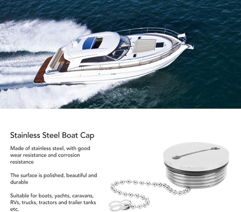 Fuel Tank Cap, 38mm Stainless Steel Boat Fuel Tank Cap with Chain, Replacement Gas Fill Cap Marine Hardware
