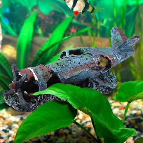 No Pollution Very Vivid Aquarium Plane Decor, Artificial Fish Tank Ornament, Resin Material, for Decorating for Fish Tank