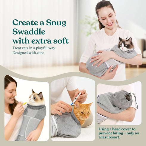Trimming, Supet Cat Grooming Wrap for Cutting Nails, Self-Adhesive Anti-Scratch Swaddle with Bite-Proof Mesh Hood