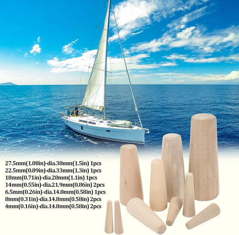 KIMISS Tapered Wood Plugs, 10pcs Marine Through Hull Emergency Soft Wood Plugs Set