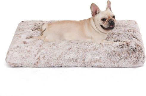 Bedfolks Brown Waterproof Dog Crate Bed, Plush with Removable Washable Cover, Fluffy Pad for Large Dogs 35"x23"