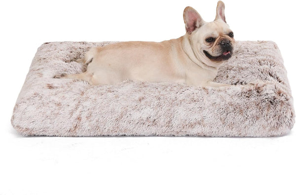 Bedfolks Brown Waterproof Dog Crate Bed, Plush with Removable Washable Cover, Fluffy Pad for Large Dogs 35"x23"