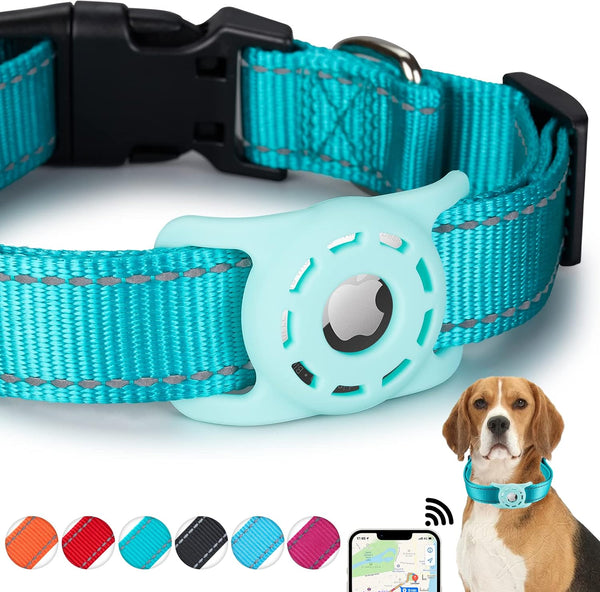 Reflective AirTag Dog Collar, Compatible with Apple AirTag, Nylon Collar with Silicone Holder for All Dog Sizes