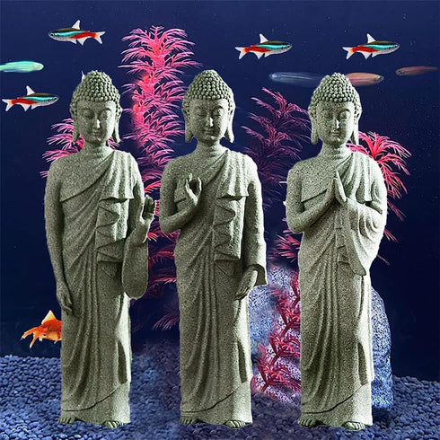 Japanese Sandstone Buddha Statue - Handmade 7.1” Zen Buda Sculpture for Aquarium Decorations, Pagoda Garden Decor