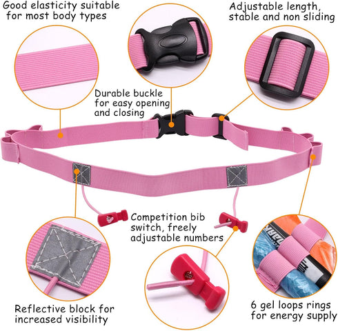 2Pcs 6 Race Number Belt Race Bib Belts with Energy Gel Loops for Marathon Triathalon Running No Safety Pins Required