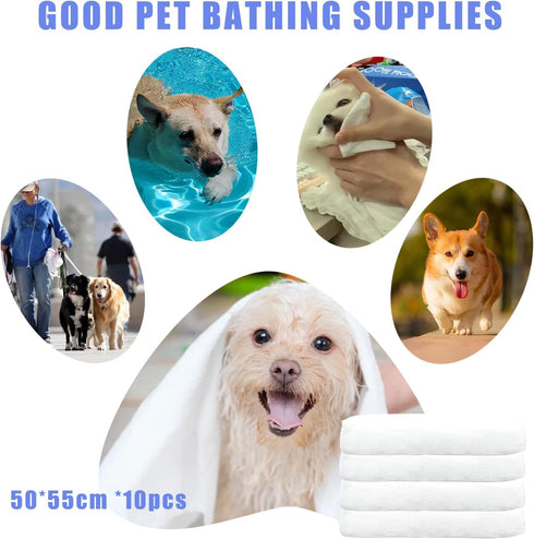 Disposable Pet Bath Towel - 10 PCS Portable Grooming Towels, 19.6 x 21.6 inch, Absorbent for Medium Dogs