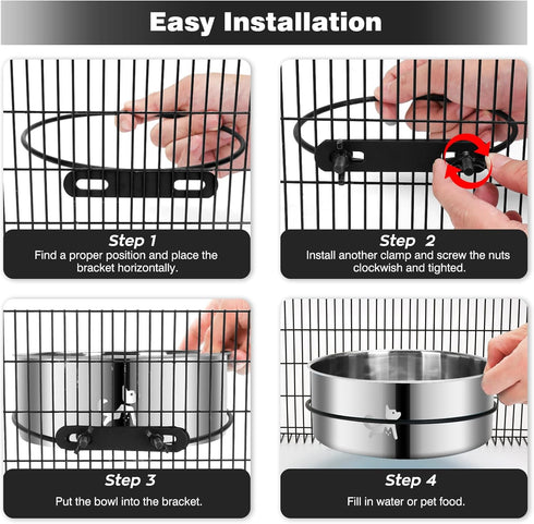 Dog Kennel Bowls for Crates, No Spill 2 Pack Hanging Food Water Bowls, Stainless Steel Pet Dish Feeder for Cats and Dogs