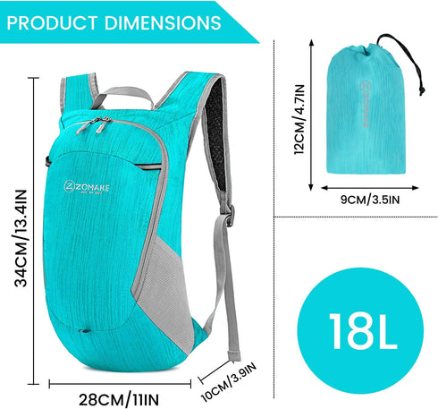 ZOMAKE Ultra Lightweight Packable Backpack 18L, Small Water Resistant Folding Daypack for Travel (Aqua Blue)