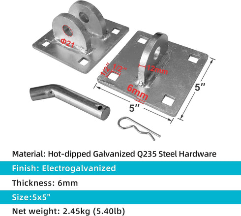 1/2" 6mm, Floating Dock Galvanized Steel Hinge, Stationary Dock Hinge, Heavy Duty Boat Dock Connector with Holes